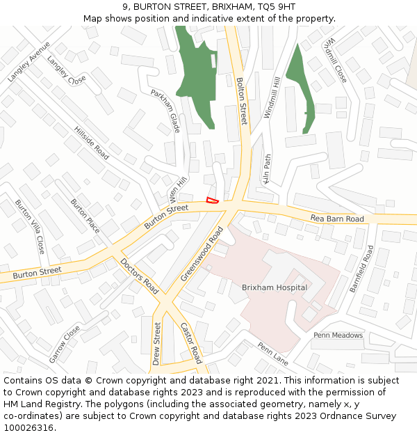 9, BURTON STREET, BRIXHAM, TQ5 9HT: Location map and indicative extent of plot