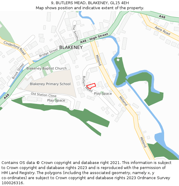 9, BUTLERS MEAD, BLAKENEY, GL15 4EH: Location map and indicative extent of plot
