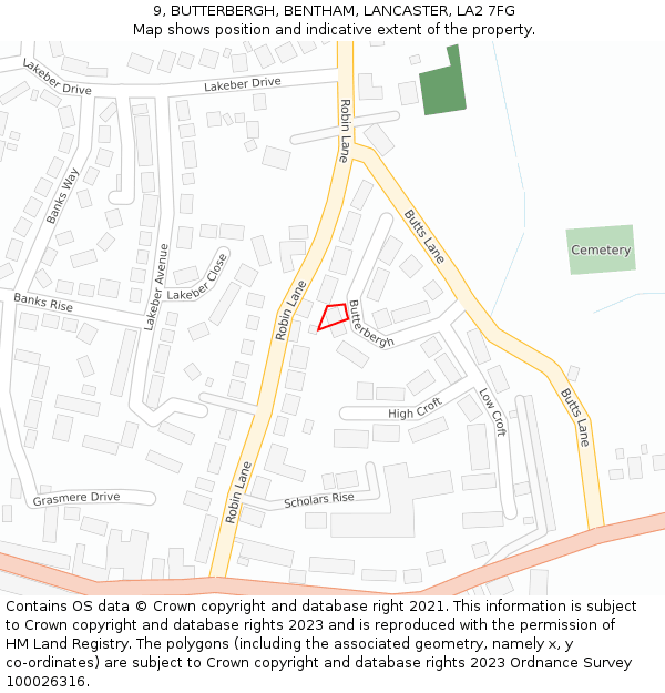 9, BUTTERBERGH, BENTHAM, LANCASTER, LA2 7FG: Location map and indicative extent of plot
