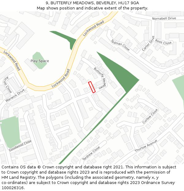 9, BUTTERFLY MEADOWS, BEVERLEY, HU17 9GA: Location map and indicative extent of plot