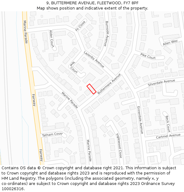 9, BUTTERMERE AVENUE, FLEETWOOD, FY7 8PF: Location map and indicative extent of plot