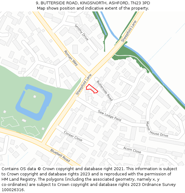 9, BUTTERSIDE ROAD, KINGSNORTH, ASHFORD, TN23 3PD: Location map and indicative extent of plot