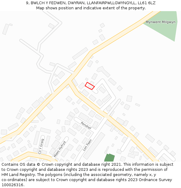 9, BWLCH Y FEDWEN, DWYRAN, LLANFAIRPWLLGWYNGYLL, LL61 6LZ: Location map and indicative extent of plot