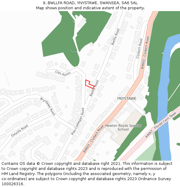 9, BWLLFA ROAD, YNYSTAWE, SWANSEA, SA6 5AL: Location map and indicative extent of plot