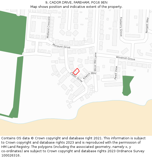 9, CADOR DRIVE, FAREHAM, PO16 9EN: Location map and indicative extent of plot