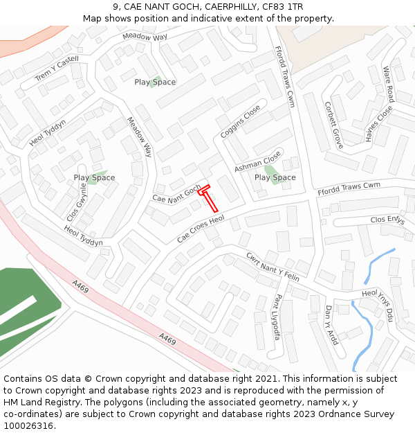 9, CAE NANT GOCH, CAERPHILLY, CF83 1TR: Location map and indicative extent of plot