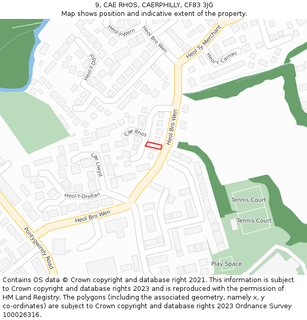 9, CAE RHOS, CAERPHILLY, CF83 3JG: Location map and indicative extent of plot