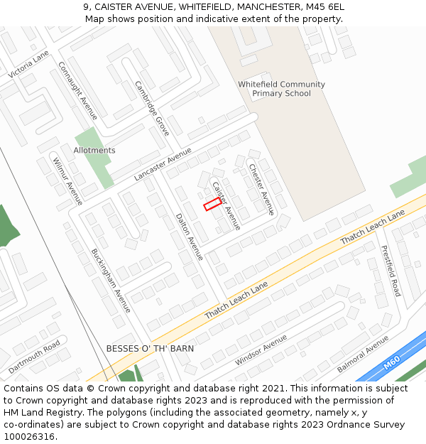 9, CAISTER AVENUE, WHITEFIELD, MANCHESTER, M45 6EL: Location map and indicative extent of plot