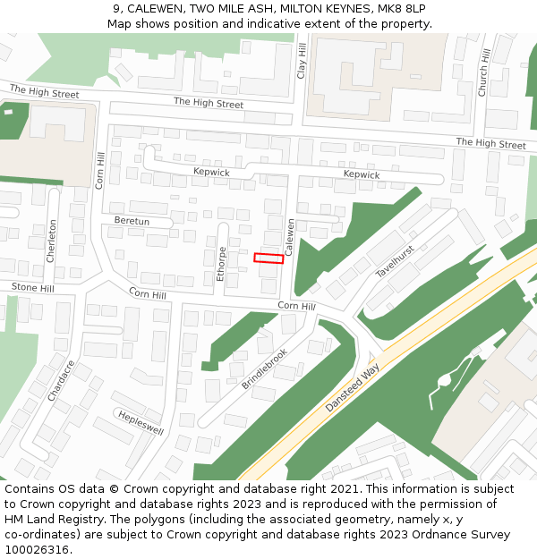 9, CALEWEN, TWO MILE ASH, MILTON KEYNES, MK8 8LP: Location map and indicative extent of plot