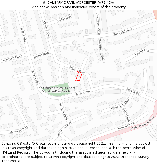 9, CALGARY DRIVE, WORCESTER, WR2 4DW: Location map and indicative extent of plot