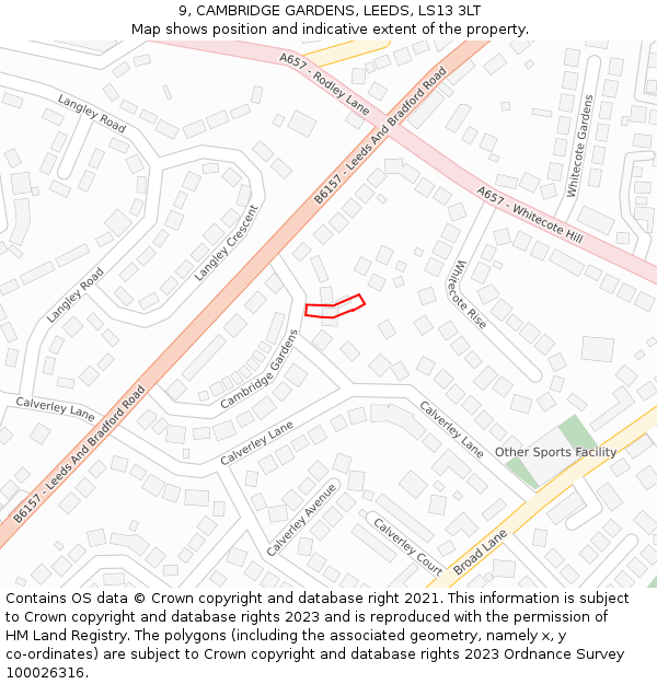 9, CAMBRIDGE GARDENS, LEEDS, LS13 3LT: Location map and indicative extent of plot