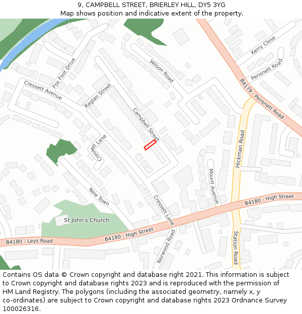 9, CAMPBELL STREET, BRIERLEY HILL, DY5 3YG: Location map and indicative extent of plot