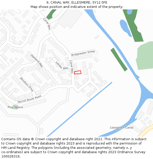 9, CANAL WAY, ELLESMERE, SY12 0FE: Location map and indicative extent of plot