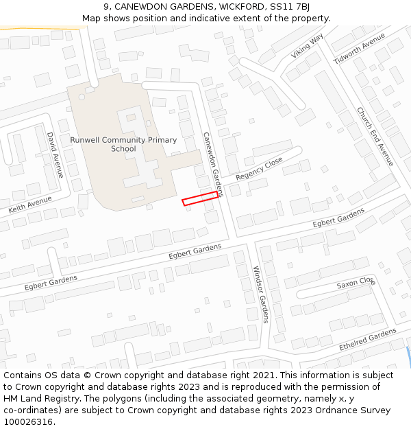9, CANEWDON GARDENS, WICKFORD, SS11 7BJ: Location map and indicative extent of plot