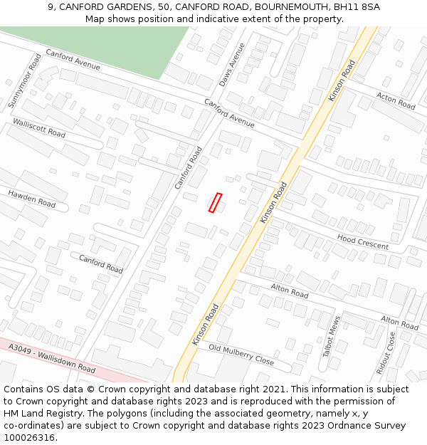 9, CANFORD GARDENS, 50, CANFORD ROAD, BOURNEMOUTH, BH11 8SA: Location map and indicative extent of plot