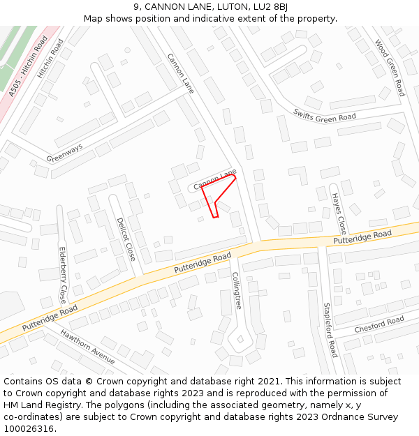 9, CANNON LANE, LUTON, LU2 8BJ: Location map and indicative extent of plot
