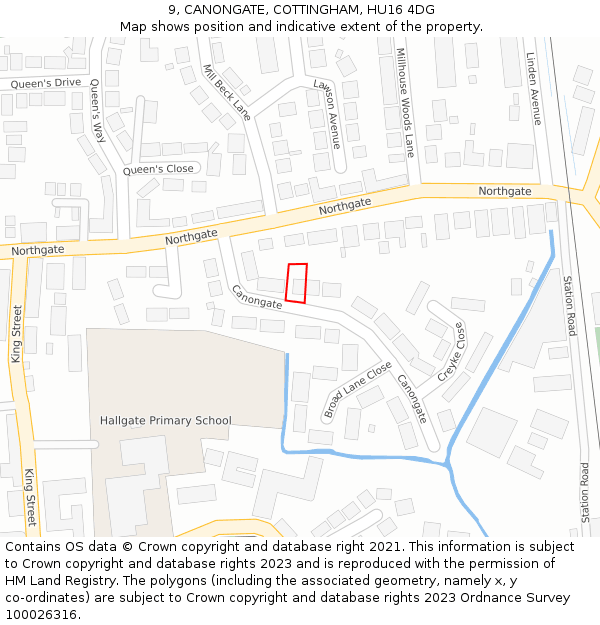 9, CANONGATE, COTTINGHAM, HU16 4DG: Location map and indicative extent of plot