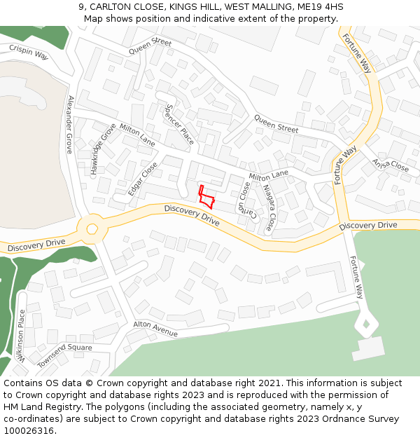 9, CARLTON CLOSE, KINGS HILL, WEST MALLING, ME19 4HS: Location map and indicative extent of plot