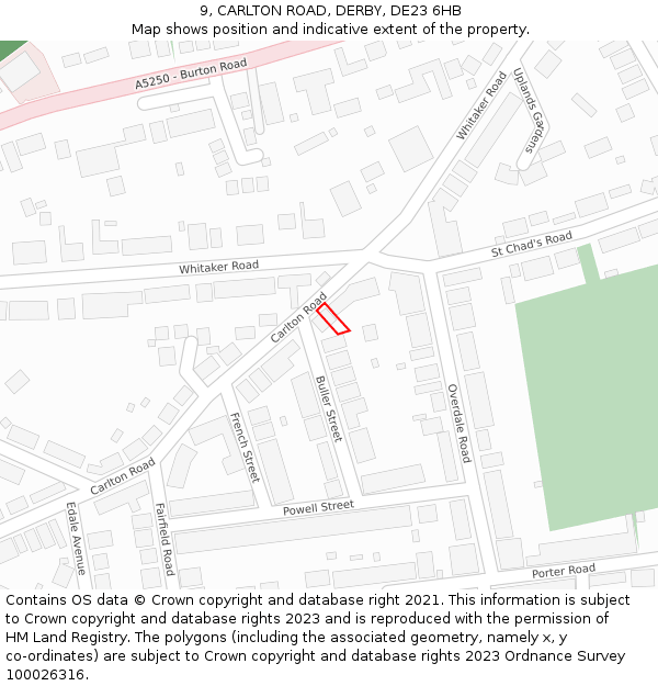 9, CARLTON ROAD, DERBY, DE23 6HB: Location map and indicative extent of plot