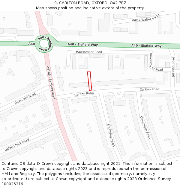 9, CARLTON ROAD, OXFORD, OX2 7RZ: Location map and indicative extent of plot