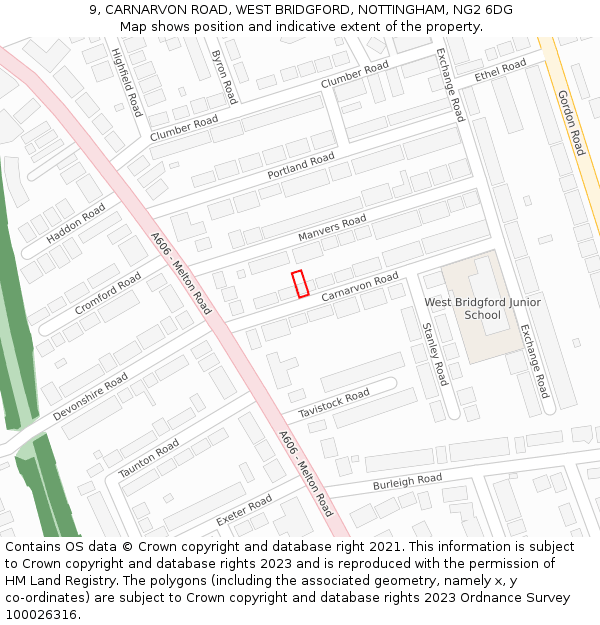 9, CARNARVON ROAD, WEST BRIDGFORD, NOTTINGHAM, NG2 6DG: Location map and indicative extent of plot