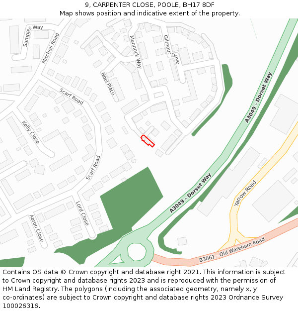 9, CARPENTER CLOSE, POOLE, BH17 8DF: Location map and indicative extent of plot