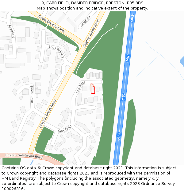 9, CARR FIELD, BAMBER BRIDGE, PRESTON, PR5 8BS: Location map and indicative extent of plot