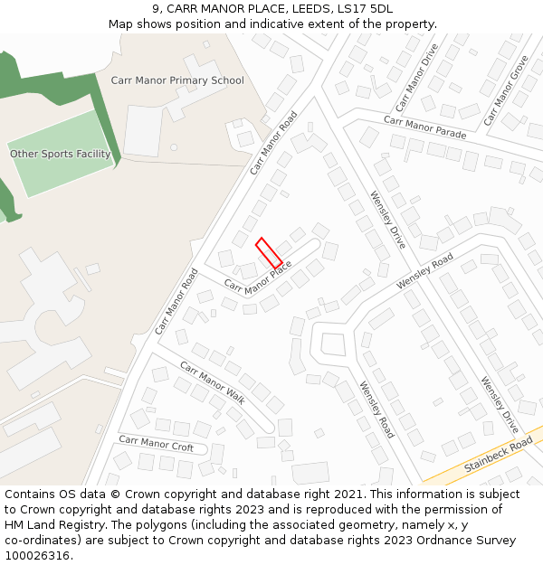 9, CARR MANOR PLACE, LEEDS, LS17 5DL: Location map and indicative extent of plot