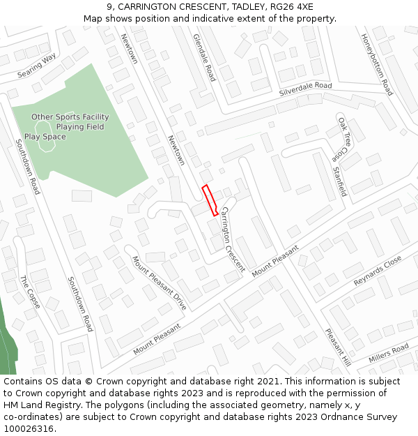 9, CARRINGTON CRESCENT, TADLEY, RG26 4XE: Location map and indicative extent of plot