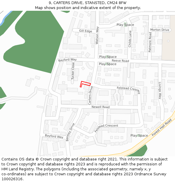 9, CARTERS DRIVE, STANSTED, CM24 8FW: Location map and indicative extent of plot