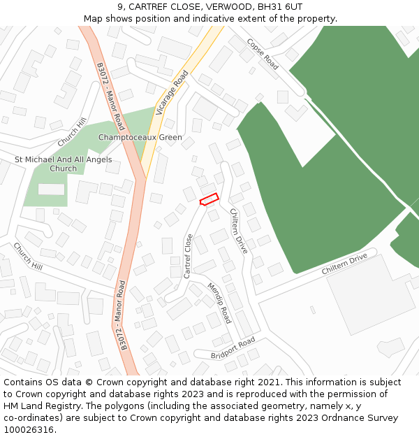 9, CARTREF CLOSE, VERWOOD, BH31 6UT: Location map and indicative extent of plot