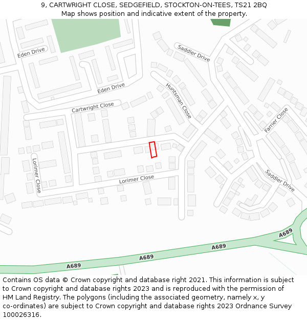 9, CARTWRIGHT CLOSE, SEDGEFIELD, STOCKTON-ON-TEES, TS21 2BQ: Location map and indicative extent of plot