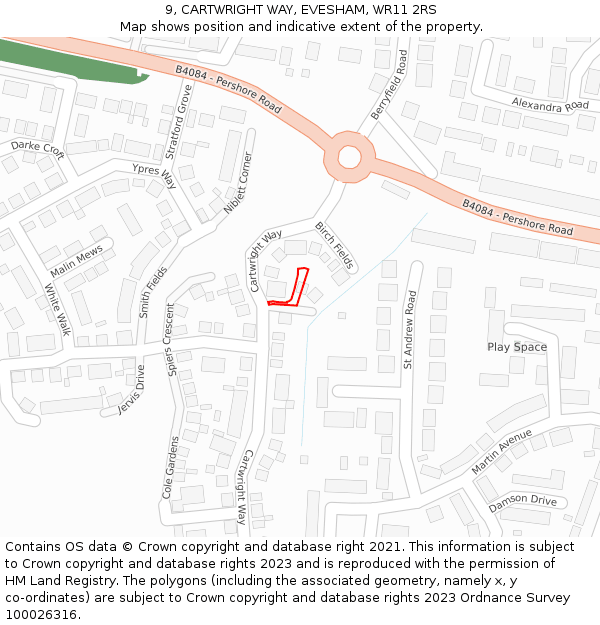 9, CARTWRIGHT WAY, EVESHAM, WR11 2RS: Location map and indicative extent of plot