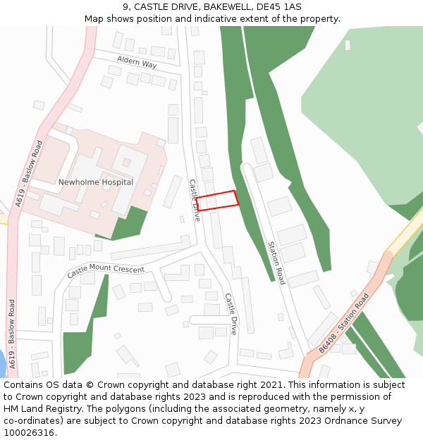 9, CASTLE DRIVE, BAKEWELL, DE45 1AS: Location map and indicative extent of plot