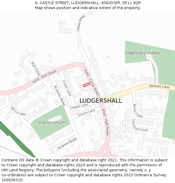 9, CASTLE STREET, LUDGERSHALL, ANDOVER, SP11 9QR: Location map and indicative extent of plot