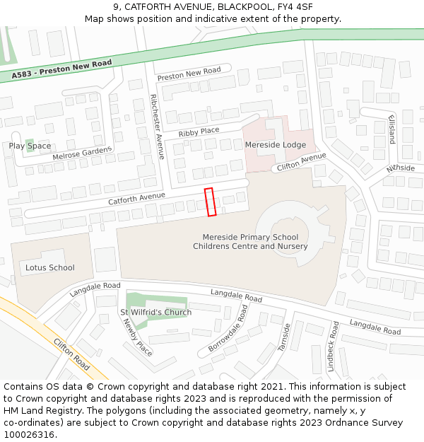 9, CATFORTH AVENUE, BLACKPOOL, FY4 4SF: Location map and indicative extent of plot