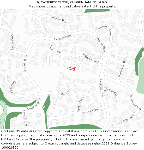 9, CATTERICK CLOSE, CHIPPENHAM, SN14 0YP: Location map and indicative extent of plot