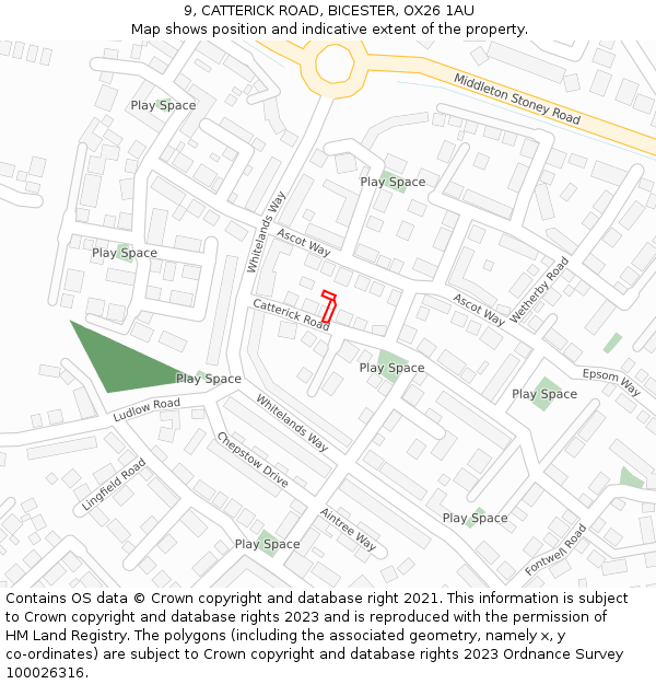 9, CATTERICK ROAD, BICESTER, OX26 1AU: Location map and indicative extent of plot