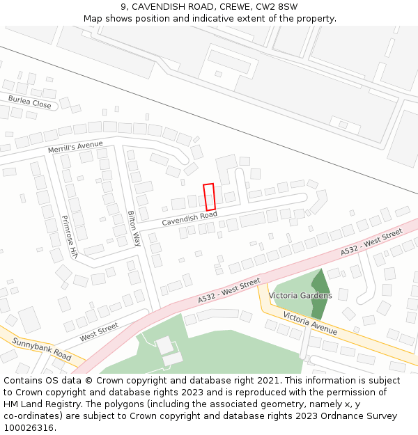 9, CAVENDISH ROAD, CREWE, CW2 8SW: Location map and indicative extent of plot