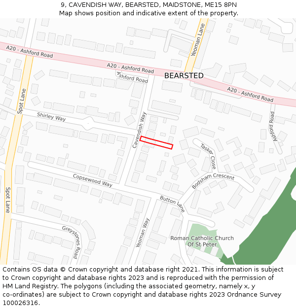 9, CAVENDISH WAY, BEARSTED, MAIDSTONE, ME15 8PN: Location map and indicative extent of plot