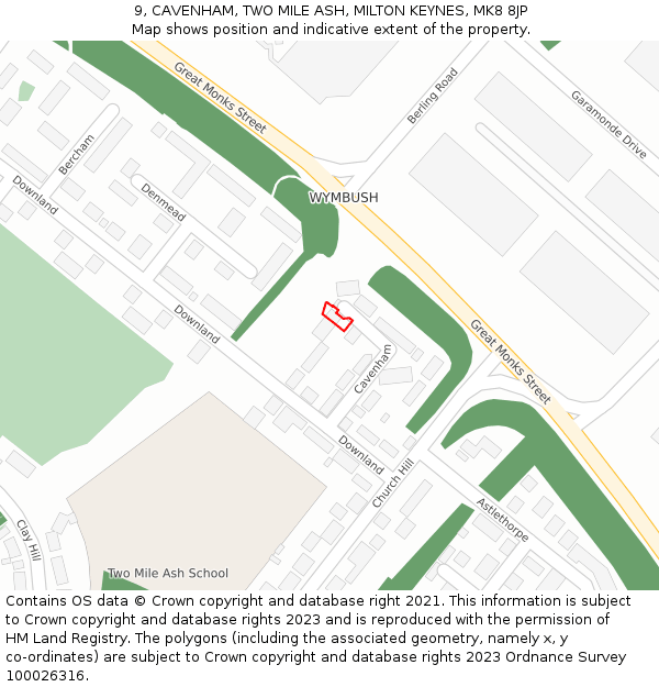 9, CAVENHAM, TWO MILE ASH, MILTON KEYNES, MK8 8JP: Location map and indicative extent of plot