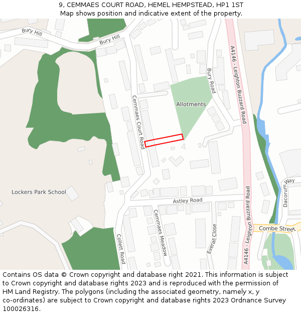 9, CEMMAES COURT ROAD, HEMEL HEMPSTEAD, HP1 1ST: Location map and indicative extent of plot