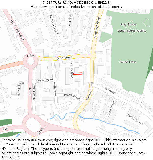 9, CENTURY ROAD, HODDESDON, EN11 8JJ: Location map and indicative extent of plot