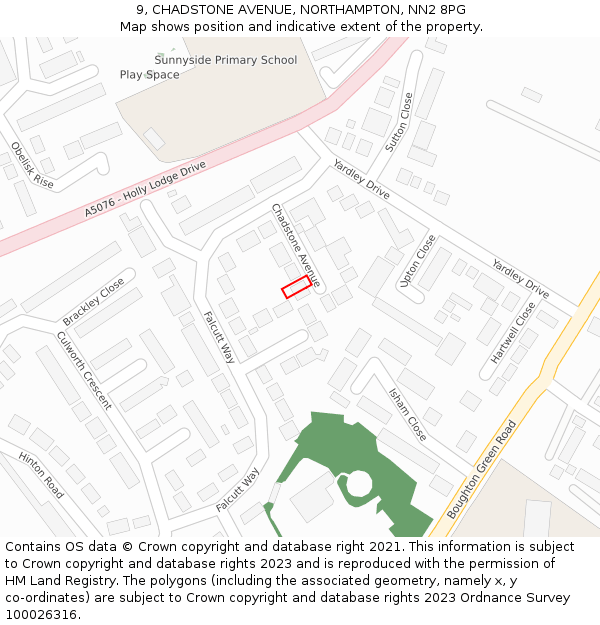 9, CHADSTONE AVENUE, NORTHAMPTON, NN2 8PG: Location map and indicative extent of plot