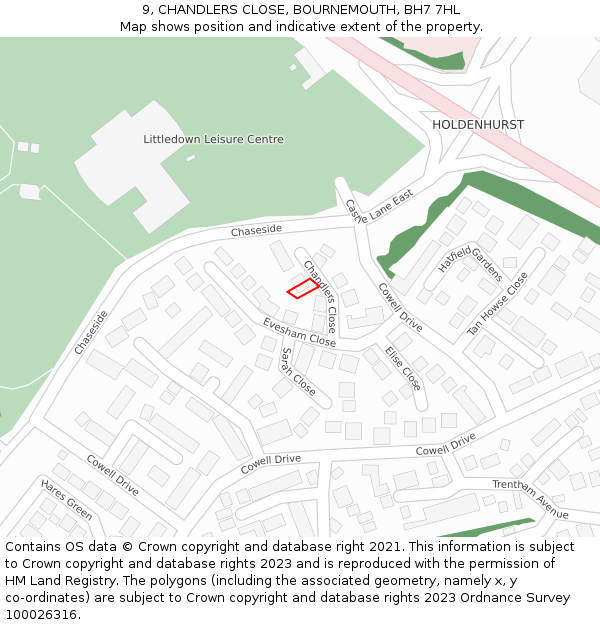 9, CHANDLERS CLOSE, BOURNEMOUTH, BH7 7HL: Location map and indicative extent of plot