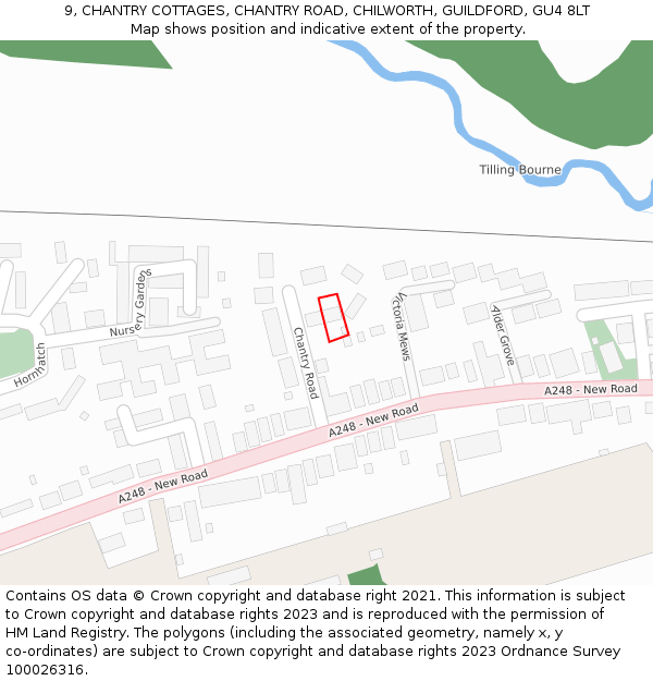 9, CHANTRY COTTAGES, CHANTRY ROAD, CHILWORTH, GUILDFORD, GU4 8LT: Location map and indicative extent of plot