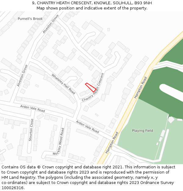 9, CHANTRY HEATH CRESCENT, KNOWLE, SOLIHULL, B93 9NH: Location map and indicative extent of plot