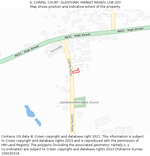 9, CHAPEL COURT, GLENTHAM, MARKET RASEN, LN8 2DY: Location map and indicative extent of plot