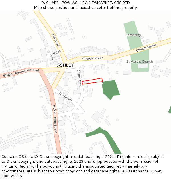 9, CHAPEL ROW, ASHLEY, NEWMARKET, CB8 9ED: Location map and indicative extent of plot