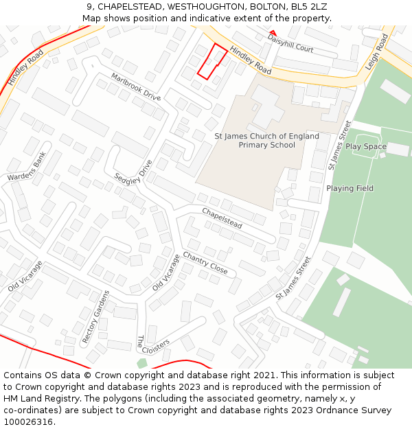 9, CHAPELSTEAD, WESTHOUGHTON, BOLTON, BL5 2LZ: Location map and indicative extent of plot